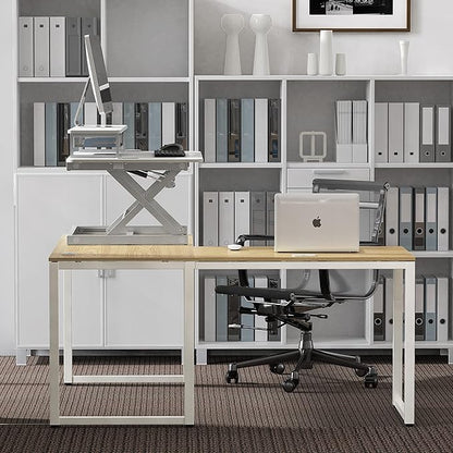 SHW 36-Inch Height Adjustable Standing Desk Converter Sit to Stand Riser Workstation, White
