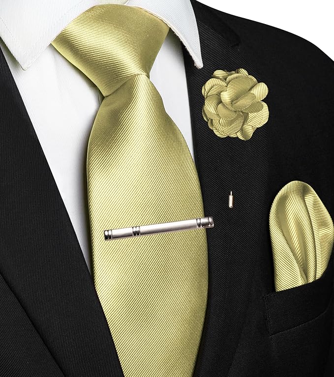 JEMYGINS Formal Necktie Solid Color Tie and Pocket Square with Tie Clip Lapel Pin Sets for Men 4PCS