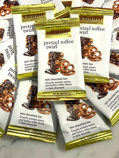 Chuao Chocolatier Pretzel Toffee Twirl Mini Dark Chocolate Bars | Gourmet No Preservatives | 24 Pack (0.39 oz each)