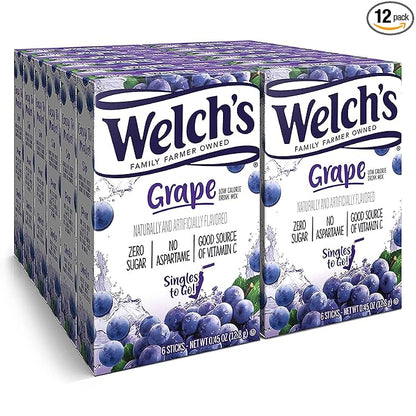 Welch's Singles To Go Water Drink Mix - Powder Sticks, 12 Boxes with 6 Packets Each - 72 Total Servings, Grape, 0.45 Ounce (Pack of 12)