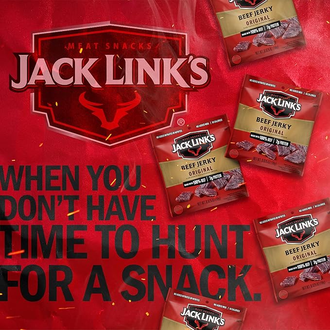 Jack Link's Beef Jerky, Original, Multipack Bags - Flavorful Meat Protein Snacks for Lunches, Great Stocking Stuffers, Individual Packs - 7g of Protein, Made with 100% Beef - 0.625 oz (Pack of 5)