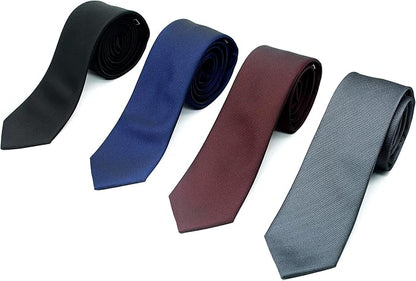 Skinny Solid Ties for Men, 2.5 inch Slim Plain Neckties 4-Pack