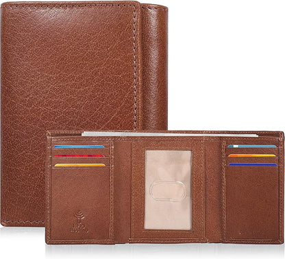 Real Leather Mens Trifold Wallet RFID Blocking Slim Minimalist Front Pocket - Thin & Stylish with ID Window in Gift Box
