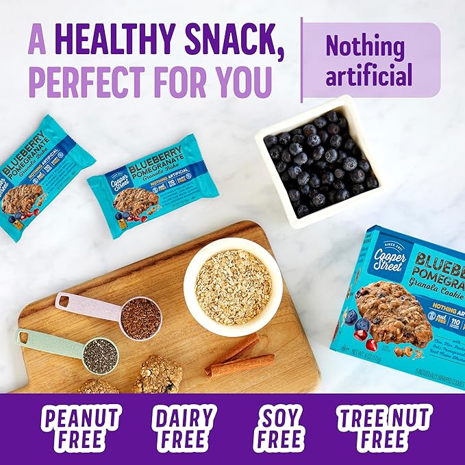 Cooper Street Granola Bakes in Delicious Blueberry Pomegranate Flavor | Healthy Chewy Granola Bars with Chia, Flax, Buckwheat and Oats | Individually Wrapped Healthy Breakfast Bars | 6 oz | 2 Pack