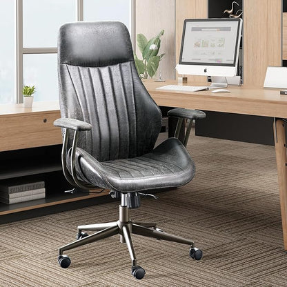 High Back Home Office Chair,Mid Century Modren Ergonomic Executive Chair,Lumbar Support Swivel Task Chair with Wheels,Computer Desk Chair Suede Fabric,350LBS (Gray)