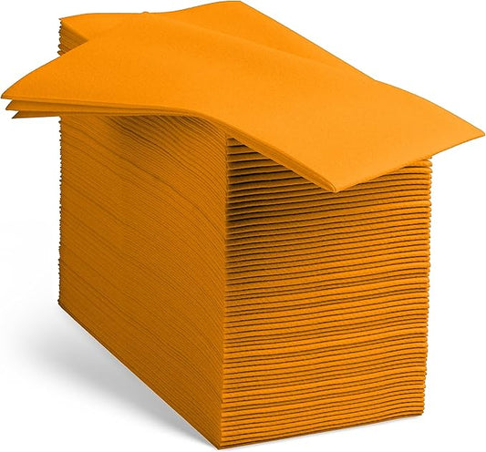 Linen-Feel Orange Paper Napkins - Decortive Cloth-Like Disposable Dinner Napkins - Soft And Absorbent Napkins for Thanksgiving, Party, Wedding, Bathroom Or Any Occasion. (Pack of 100)