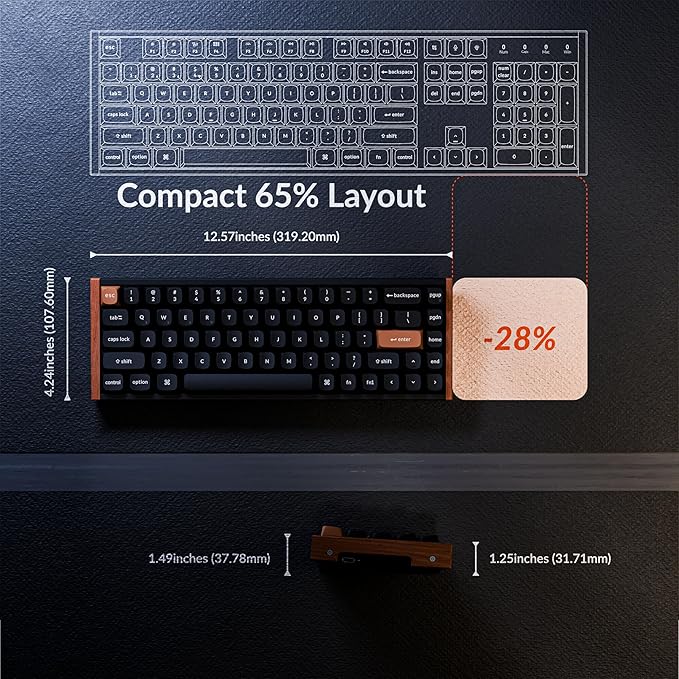 Keychron K6 HE 65% Wireless Mechanical Keyboard, 2.4GHz & Bluetooth, Gateron Double-Rail Magnetic Switch, Double-Shot PBT Keycaps, Aluminum & Wooden Frame, Compatible with Windows/Mac – Black