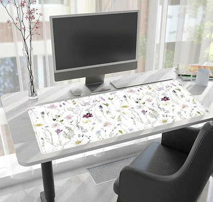Cute Flower Mouse Pad Aesthetic Desk Mat Plants Large Extended Gaming Mousepad Floral XXL Desk Pad Keyboard and Mouse Mat 31.5''x15.75'', Desktop Decor Protectors Mats for Women Office Girl Gamer