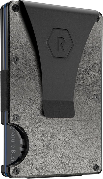 The Ridge Wallet - Slim Minimalist Compact Wallet and Card Holder| RFID Protected Front Pocket Wallets | Integrated Money Clip | Stonewashed Titanium