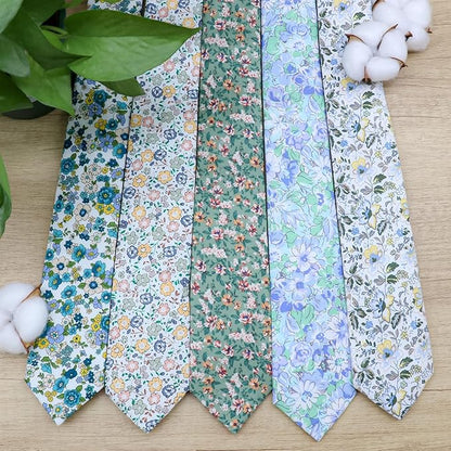 Cotton Floral Ties for Men 2.76" Men's Skinny Tie Linen Flower Printed Neck Tie for Wedding Dating Party