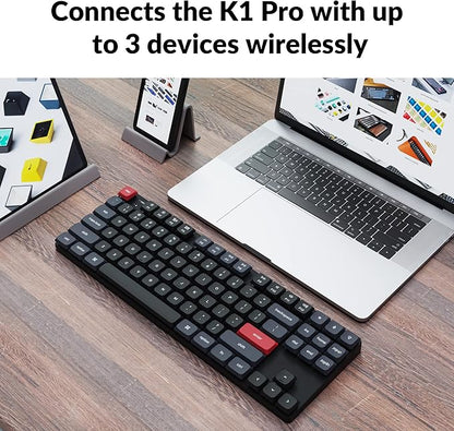 Keychron K1 Pro RGB Ultra-Slim QMK/VIA Custom Bluetooth Wireless/USB Wired Mechanical Keyboard with Low-Profile Gateron Brown Switch, PBT Keycaps TKL Layout Computer Keyboard for Mac Windows Linux