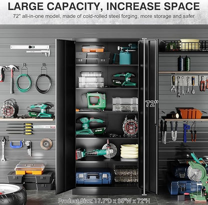 SISESOL Wide & Deep Metal Storage Cabinet with 2 Doors and 6 Shelves,72x36x18 Garage Storage Cabinet,Tall Black Locking Metal Cabinets with Lock,Steel Locked Cabinets for Home,Office,Garage,School