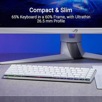 ASUS ROG Falchion RX Low Profile Wireless Gaming Keyboard – 65% Compact TKL, Tri-Mode Connectivity, ROG RX Blue Optical Switches, RGB, Touch Panel, Keyboard Cover, PC/Mac Support - White