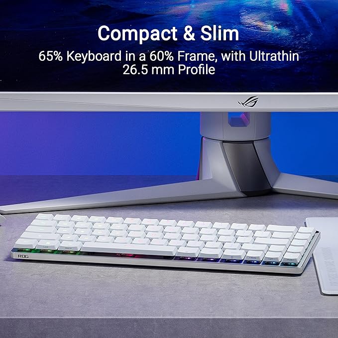 ASUS ROG Falchion RX Low Profile Wireless Gaming Keyboard – 65% Compact TKL, Tri-Mode Connectivity, ROG RX Red Optical Switches, RGB, Touch Panel, Keyboard Cover, PC/Mac Support - White