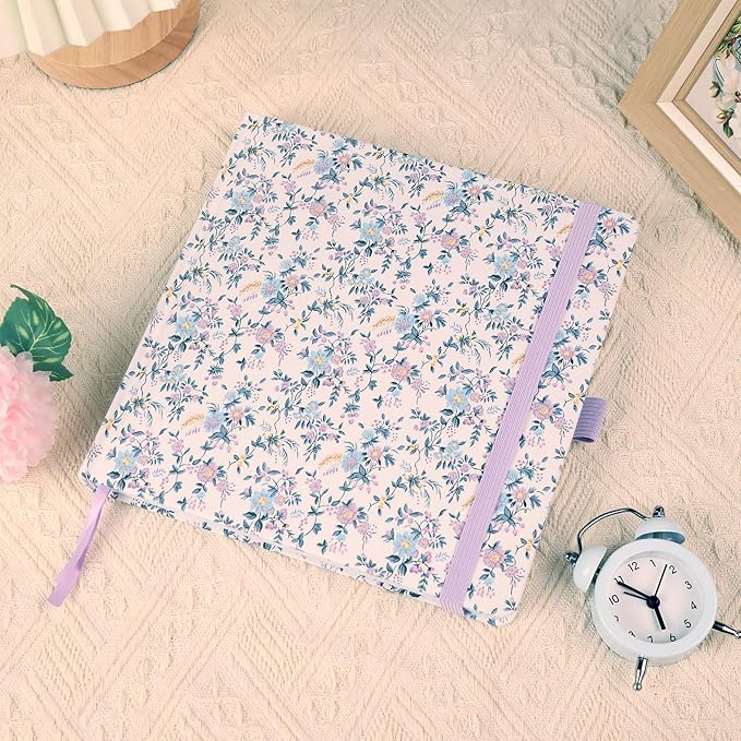 TIEFOSSI Dotted Journal Notebook, Dot Grid Notebook for Women Men, Fabric Flower Journal, 160 GSM Thick Paper, 160 Numbered Pages, 8 x 8 Square Diary