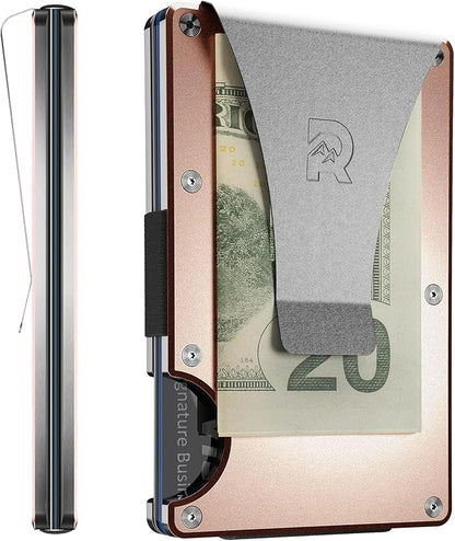 The Ridge Wallet for Men - Slim Minimalist Compact Wallet and Card Holder, RFID Protected Front Pocket Wallets with Integrated Money Clip (Rose Gold)