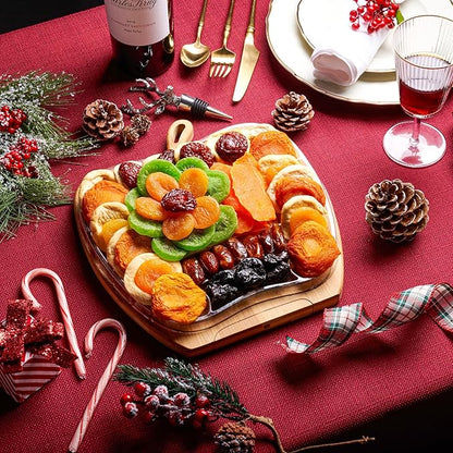 Oh! Nuts Dried Fruit Gift Basket - Gourmet Gift Baskets - Holiday Healthy Assortment Dried Fruits Gift Box - Crafted in the USA - Wooden Apple Shape Gift Tray - (Sunset Orange)