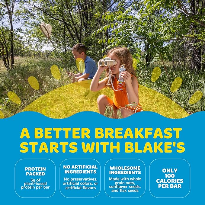 Blake's Breakfast Bars with Protein — Cinnamon Roll (30 Count), 5g Clean Plant-Based Protein, Gluten Free, Nut Free, Dairy Free & Vegan, Healthy Snacks for Kids or Adults, School Safe