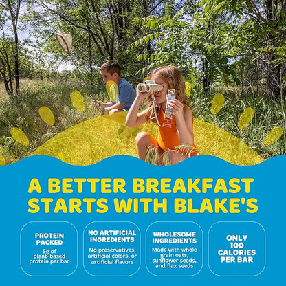 Blake's Breakfast Bars with Protein — Cinnamon Roll (30 Count), 5g Clean Plant-Based Protein, Gluten Free, Nut Free, Dairy Free & Vegan, Healthy Snacks for Kids or Adults, School Safe