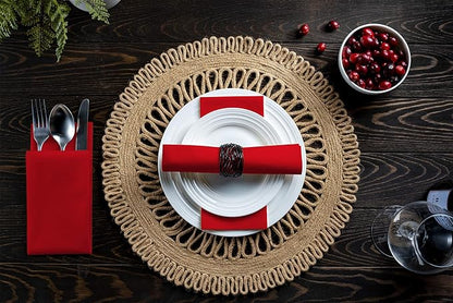 Linen-Feel Colored Paper Napkins - Decortive Cloth-Like Red Dinner Napkins - Soft And Absorbent. For Kitchen, Party, Wedding, Bathroom Or Any Occasion. (Pack of 100)