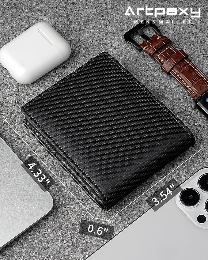 Mens Wallet Bifold Genuine Leather RFID Blocking Wallet for Men with 2 ID Windows 11 Card Holders 2 cash pockets 1 Gift Box