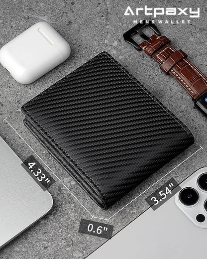 Mens Wallet Bifold Genuine Leather RFID Blocking Wallet for Men with 2 ID Windows 11 Card Holders 2 cash pockets 1 Gift Box
