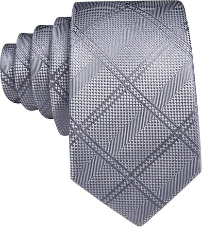 Barry.Wang Tie Sets for Men Silk Solid Necktie Stain Ties Handkerchief Pocket Square Cufflinks Wedding Business Dyed