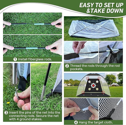 Golf Net with Practice Mat,Golf Hitting Aid Nets 10x7FT for Backyard Driving Chipping Training Swing with Target Mat Balls for Outdoor Indoor，Gifts for Men Dad Him and Golfer
