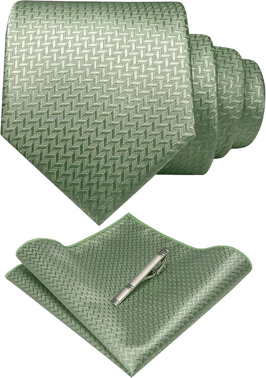 RBOCOTT Mens Woven Tie and Pocket Square with Tie Bar Sets Solid Necktie