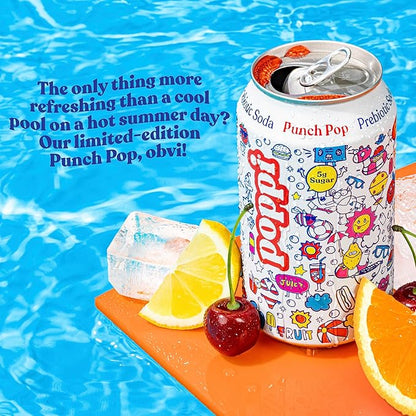 Poppi Sparkling Prebiotic Soda Beverage with Apple Cider Vinegar, Seltzer Water and Fruit Juice, Punch Pop, 12 Fl Oz, Pack of 12