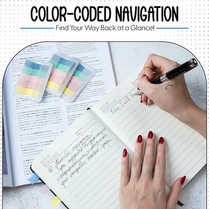 Essex Wares - 300 Pieces - Transparent Sticky Notes Tabs with Case - 5 Boho Colors - 3 Cases - 1.8" x 0.4" - 60 Pieces Each Color - Pop Up Index Tabs - Book Flags for Annotating - Book Sticky Tabs