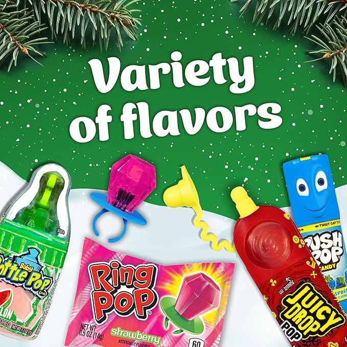 Christmas Candy Variety Pack Bag, 4 Ct Individually Wrapped Lollipops, Ring Pop, Push Pop, Baby Bottle Pop & Juicy Drop For Birthday Party Favors, Stocking Stuffers, Chirstmas Candy Bowls, Kids Gifts