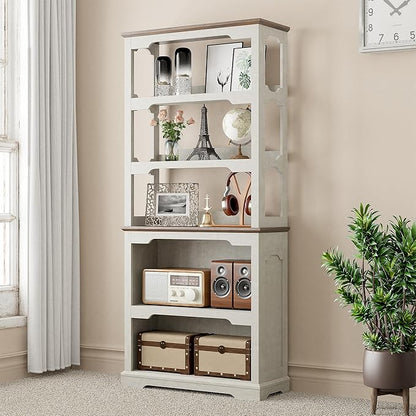 Tall Bookcase, 70 inch Height, 5-Tier Open Storage Shelf, 31.5 in Wide Standing Bookshelves for Home, Office, Bedroom, School, Library, 31.5W * 11.81D *70H (White Espresso, Hollowed Shelf)