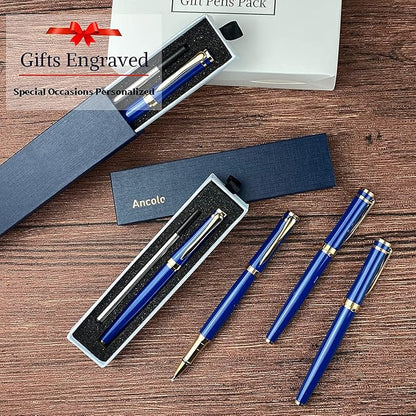 Ancolo Blue Ballpoint Pens - Modern, Classy, and Functional - Engraved with Your Message - Perfect for Groomsman, Wedding Party, Graduation, Christmas, Mother's Day