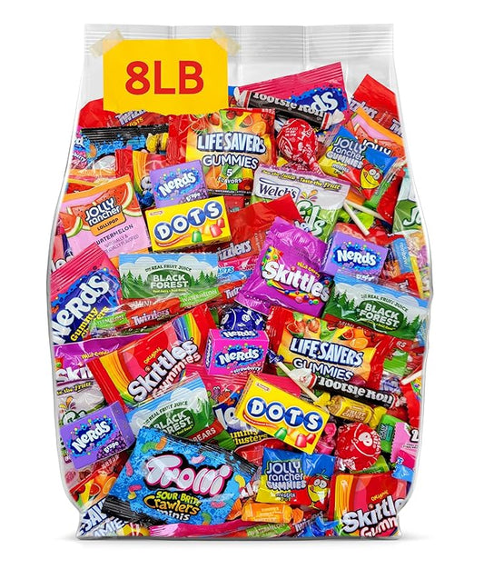 Assorted Candy Variety Pack – 8lb Individually Wrapped Candy for Christmas Stocking Stuffers, Party Favors, Goodie Bags, Piñata Candies – 8 Pounds of Mixed Candies Bulk Pack