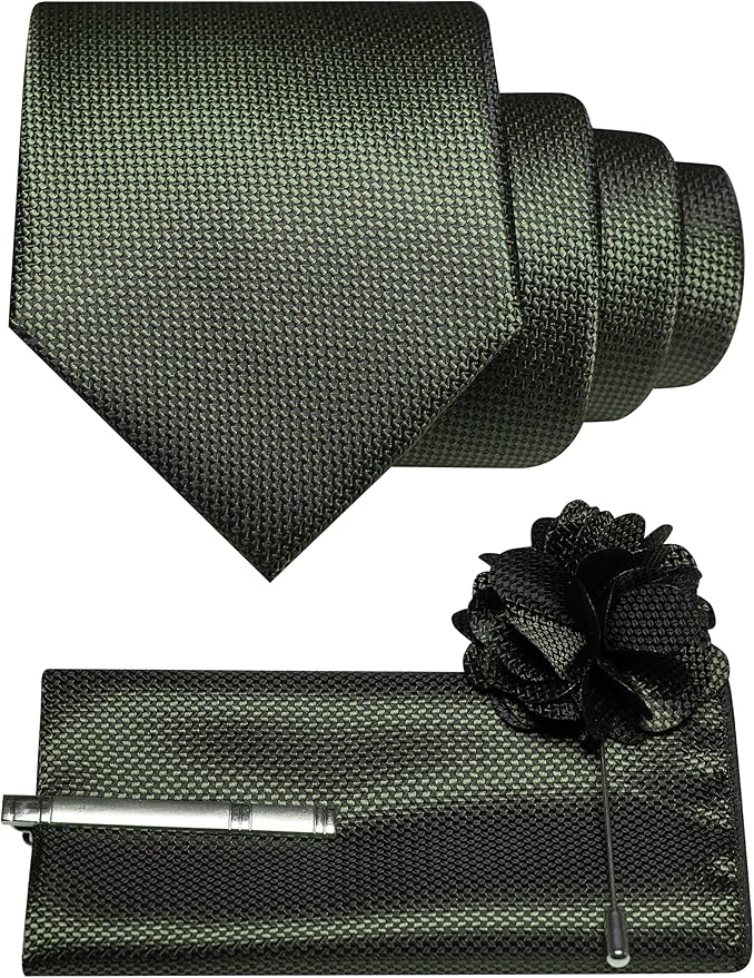 JEMYGINS Mens Tie and Lapel Pin with Pocket Square Tie Clip Sets for Casual and Business 4PCS