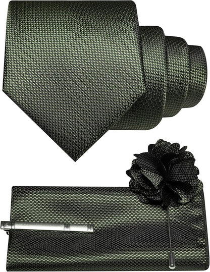 JEMYGINS Mens Tie and Lapel Pin with Pocket Square Tie Clip Sets for Casual and Business 4PCS