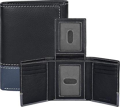 Real Leather Mens Trifold Wallet RFID Blocking Slim Minimalist Front Pocket - Thin & Stylish with ID Window in Gift Box