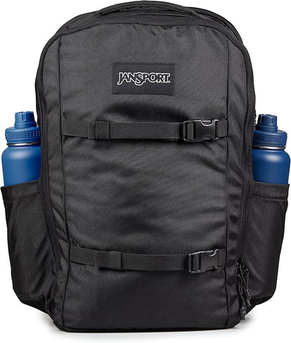 JanSport Venture Pack – Travel Pack With Large Main Compartment with Compression Straps, Dual Water Bottle Pockets, Padded Hip Belt & Luggage Trolley Pass-Through, Black