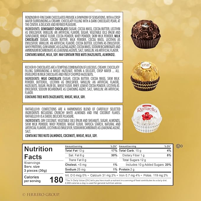 Ferrero Collection, 48 Count, Premium Gourmet Assorted Hazelnut Milk Chocolate, Dark Chocolate and Coconut, 18.2 oz