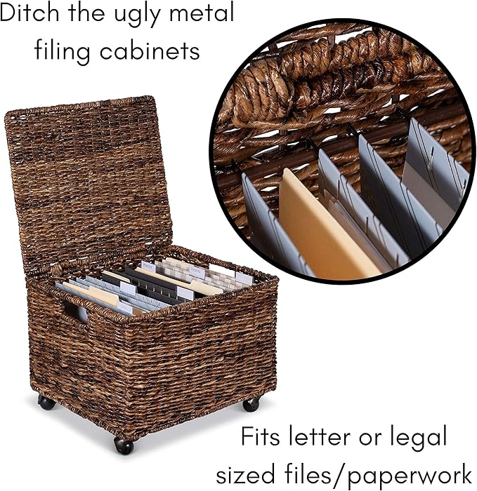 BirdRock Home Seagrass Rolling File Cabinet
