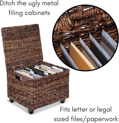 BirdRock Home Seagrass Rolling File Cabinet