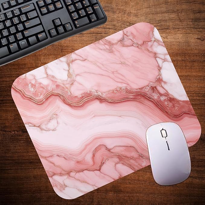 Pink Marble Agate Mouse Pad Mat Mousepad for Desk Computer Laptop PC Gaming Home or Office Gift Marbled Abstract (Pink 4 MP44)