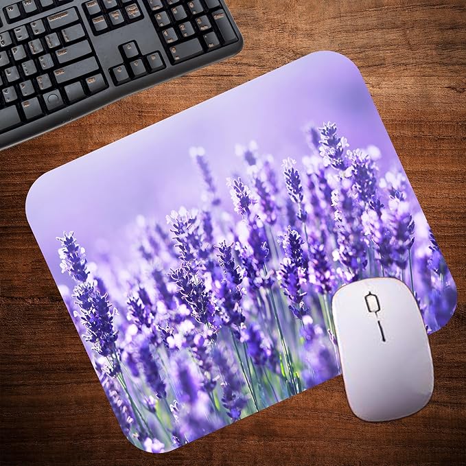 Floral Pattern Flower Mouse Pad Mat Mousepad for Desk Computer Laptop PC Gaming Home or Office Gift for Her Flowers (Lavendar MP105)