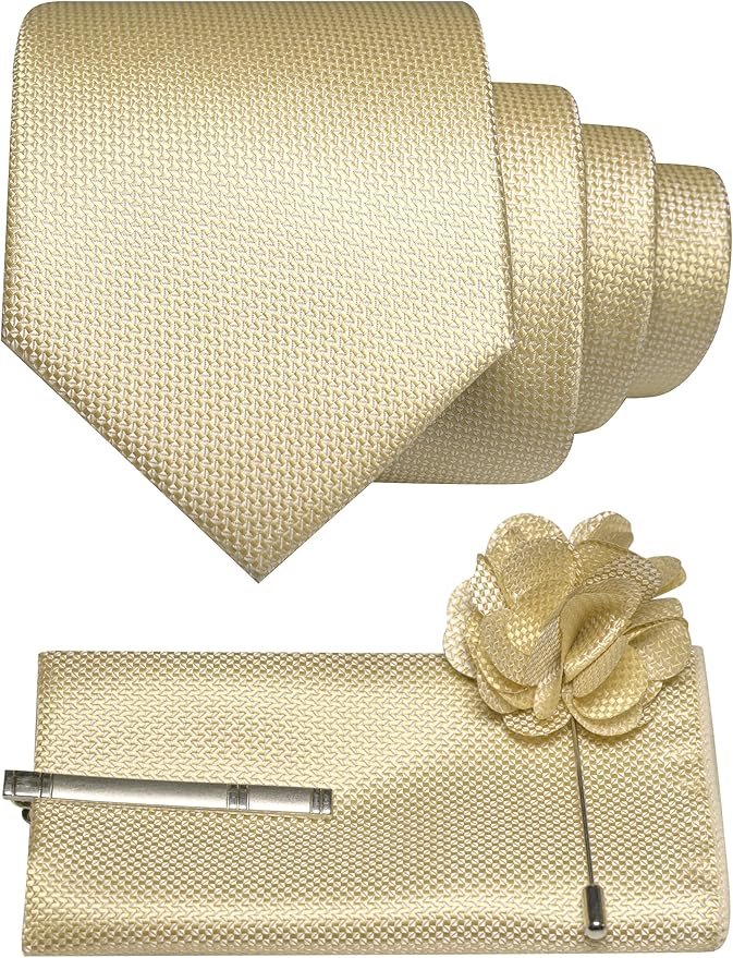JEMYGINS Mens Tie and Lapel Pin with Pocket Square Tie Clip Sets for Casual and Business 4PCS