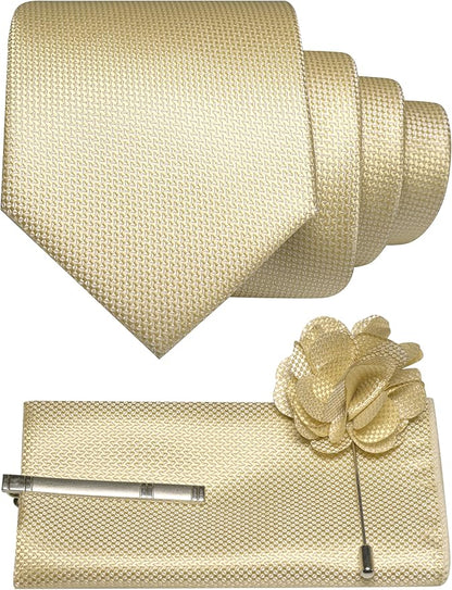 JEMYGINS Mens Tie and Lapel Pin with Pocket Square Tie Clip Sets for Casual and Business 4PCS