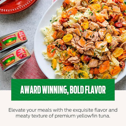 Genova Premium Yellowfin Tuna in Calabrian Chili Infused Olive Oil, 5 Ounce Cans (Pack of 12), Wild Caught Tuna, Solid Light