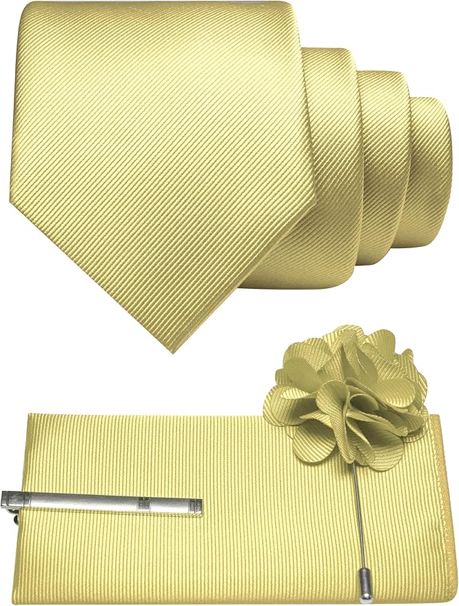 JEMYGINS Formal Necktie Solid Color Tie and Pocket Square with Tie Clip Lapel Pin Sets for Men 4PCS