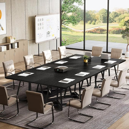 Tribesigns 31.5" Square Conference Table Set of 2, 63" Industrial Office Meeting Table for 4-6 People, Business Podcast Furniture with Metal Base for Small Spaces, Office Conference, Black