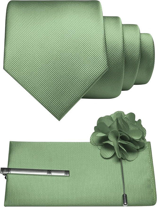 JEMYGINS Formal Necktie Solid Color Tie and Pocket Square with Tie Clip Lapel Pin Sets for Men 4PCS